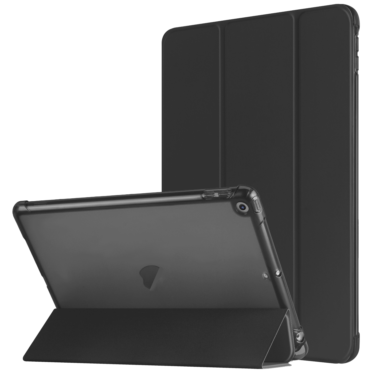 For iPad 10.2 2021 / 2020 / 2019 Tri-fold Holder TPU Cover Frosted Leather Smart Tablet Case withh Pen Slot(Black) - Shopkiz.com
