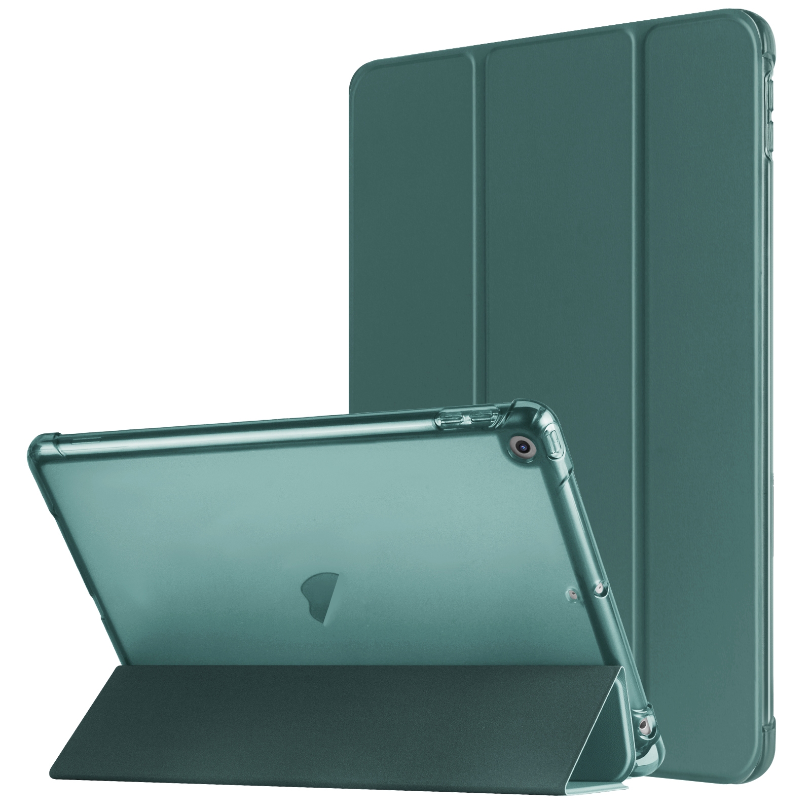 For iPad 10.2 2021 / 2020 / 2019 Tri-fold Holder TPU Cover Frosted Leather Smart Tablet Case withh Pen Slot(Dark Green) - Shopkiz.com