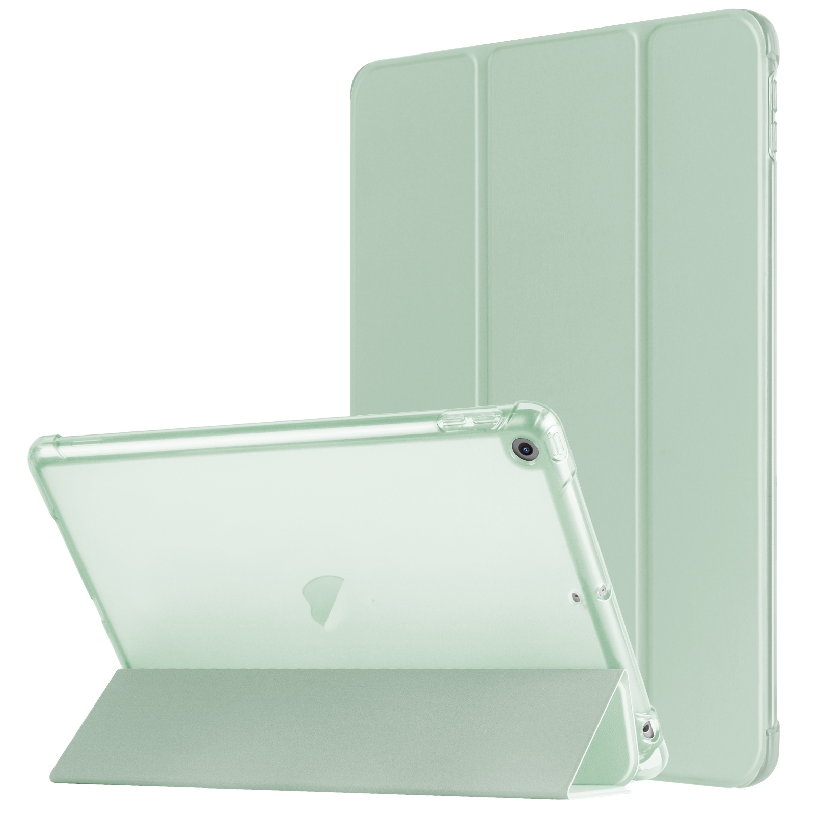 For iPad 10.2 2021 / 2020 / 2019 Tri-fold Holder TPU Cover Frosted Leather Smart Tablet Case withh Pen Slot(Matcha Green) - Shopkiz.com