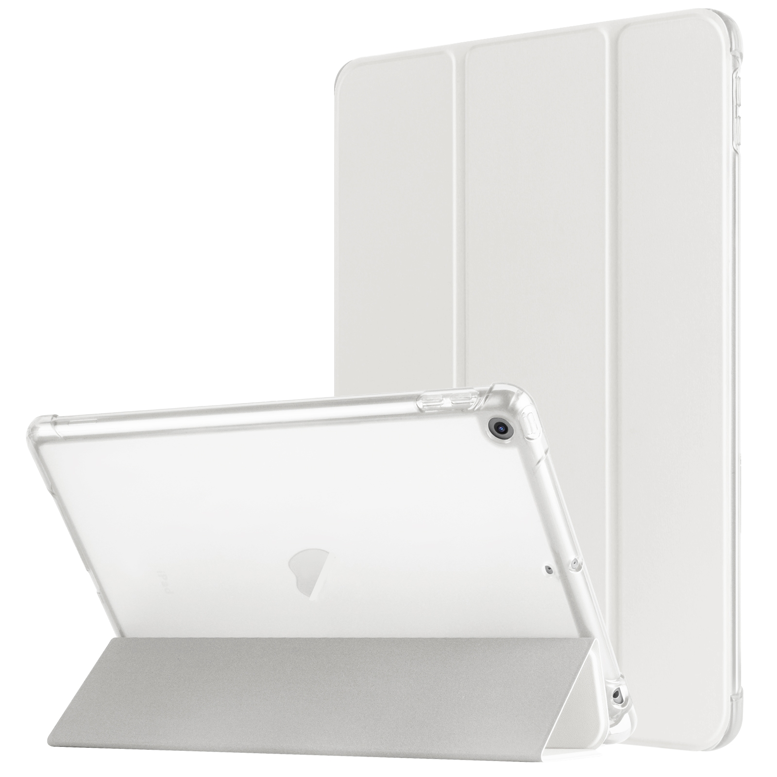 For iPad 10.2 2021 / 2020 / 2019 Tri-fold Holder TPU Cover Frosted Leather Smart Tablet Case withh Pen Slot(Grey) - Shopkiz.com