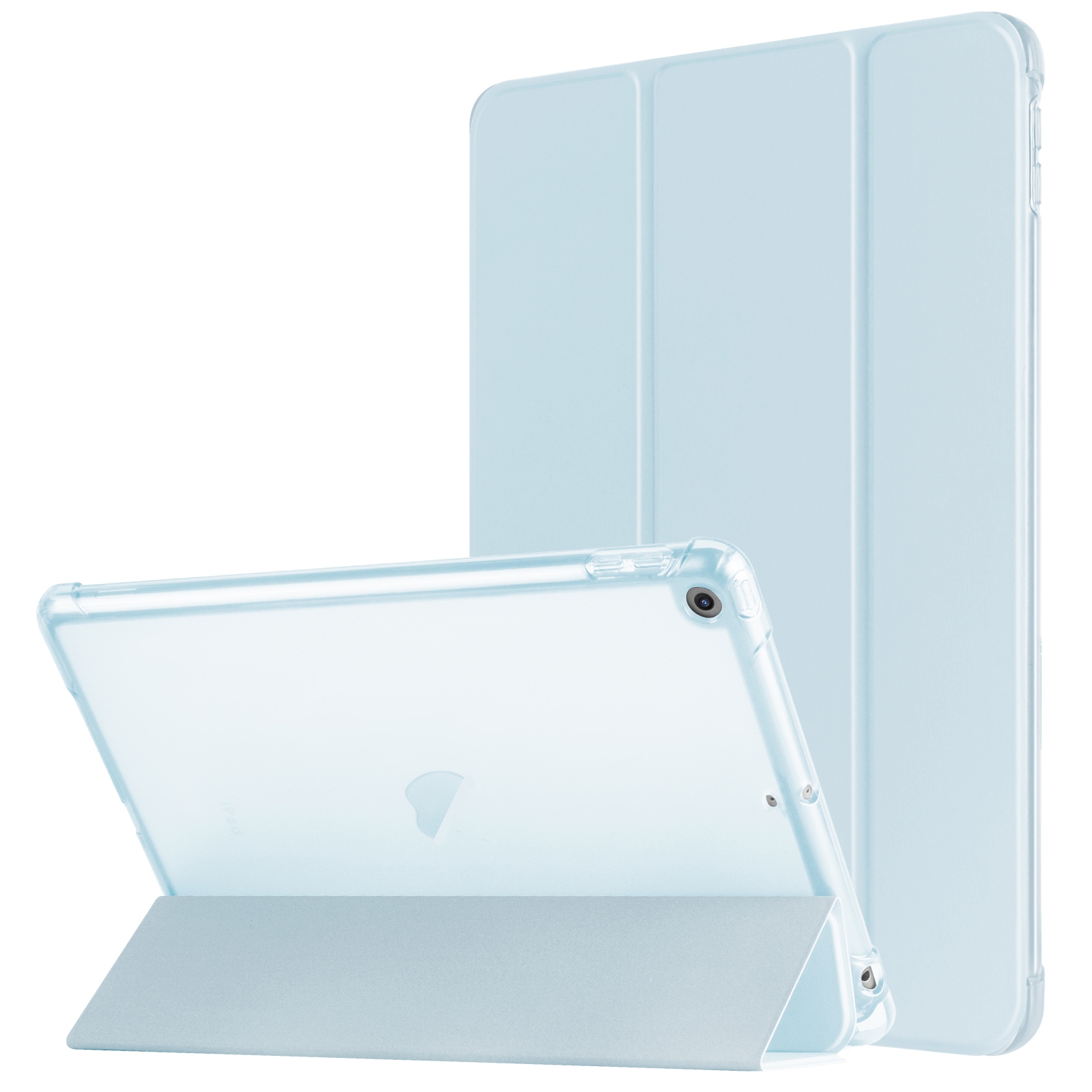For iPad 10.2 2021 / 2020 / 2019 Tri-fold Holder TPU Cover Frosted Leather Smart Tablet Case withh Pen Slot(Sky Blue) - Shopkiz.com