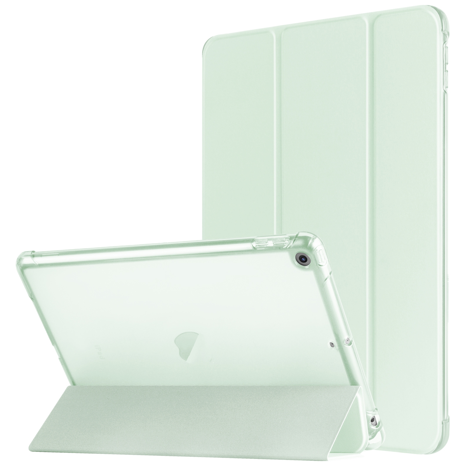 For iPad 10.2 2021 / 2020 / 2019 Tri-fold Holder TPU Cover Frosted Leather Smart Tablet Case withh Pen Slot(Light Green) - Shopkiz.com
