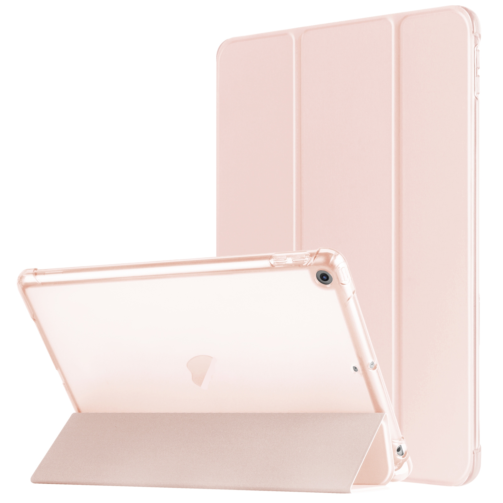 For iPad 10.2 2021 / 2020 / 2019 Tri-fold Holder TPU Cover Frosted Leather Smart Tablet Case withh Pen Slot(Rose Gold) - Shopkiz.com
