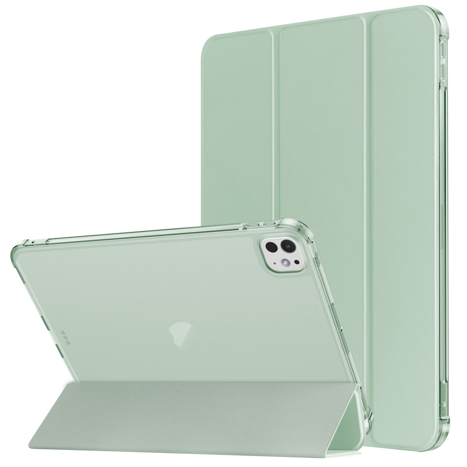 For iPad Pro 11 2025 / 2024 Tri-fold Holder TPU Cover Frosted Leather Smart Tablet Case withh Pen Slot(Matcha Green) - Shopkiz.com