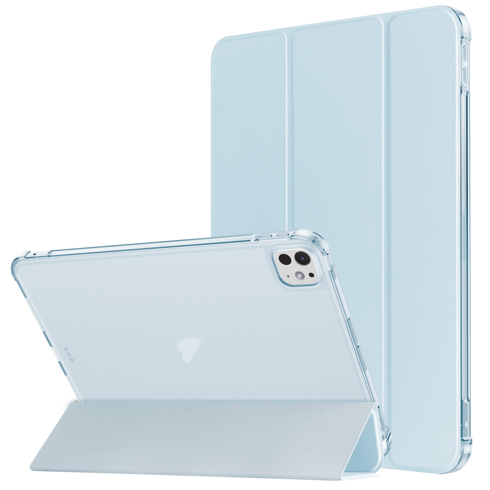 For iPad Pro 11 2025 / 2024 Tri-fold Holder TPU Cover Frosted Leather Smart Tablet Case withh Pen Slot(Sky Blue) - Shopkiz.com