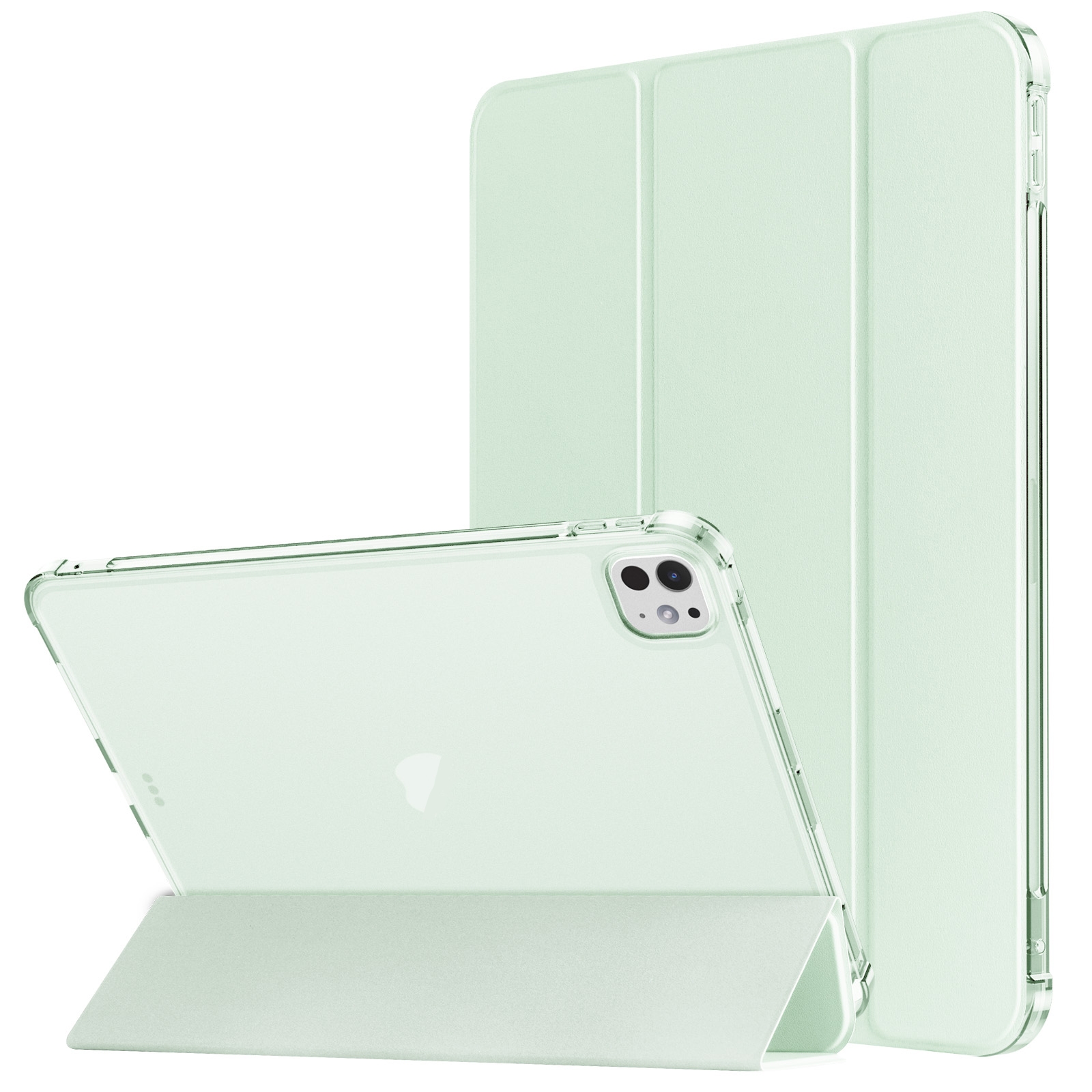 For iPad Pro 11 2025 / 2024 Tri-fold Holder TPU Cover Frosted Leather Smart Tablet Case withh Pen Slot(Light Green) - Shopkiz.com