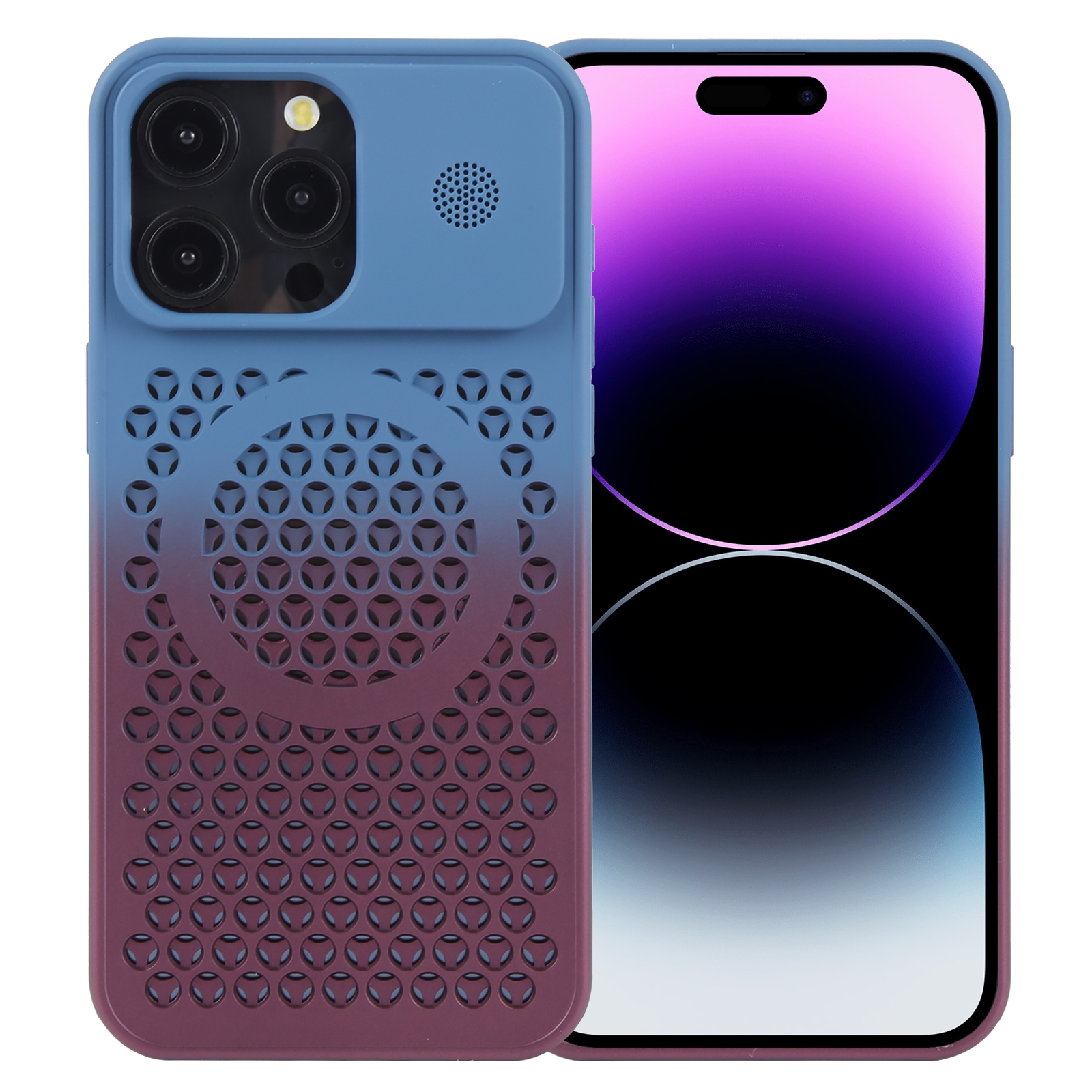 For iPhone 14 Pro Gradient Color Honeycomb Aromatherapy MagSafe Phone Case(Blue Red) - Shopkiz.com
