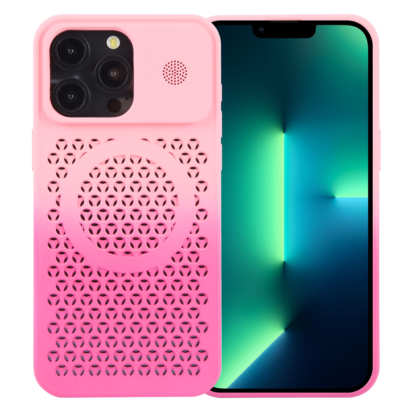 For iPhone 13 Pro Gradient Color Honeycomb Aromatherapy MagSafe Phone Case(Pink+Rose Red) - Shopkiz.com