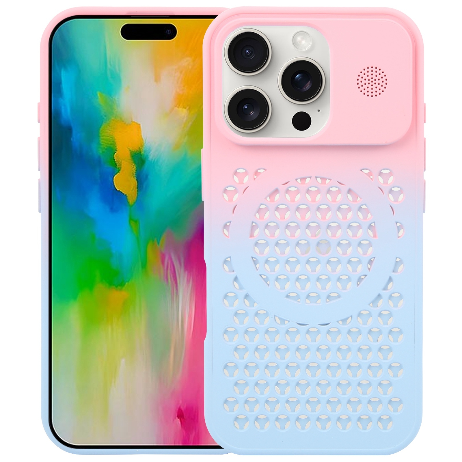 For iPhone 16 Pro Gradient Color Honeycomb Aromatherapy MagSafe Phone Case(Pink Blue) - Shopkiz.com