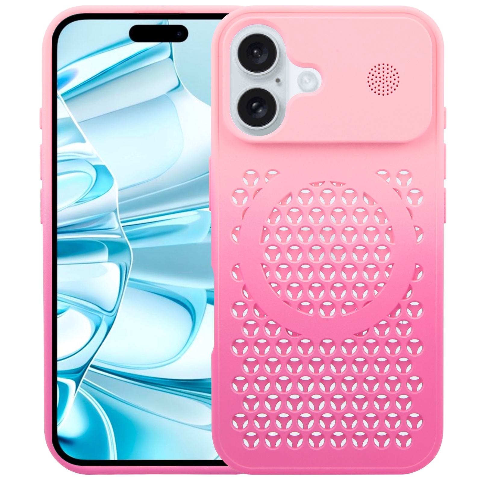 For iPhone 16 Plus Gradient Color Honeycomb Aromatherapy MagSafe Phone Case(Pink+Rose Red) - Shopkiz.com