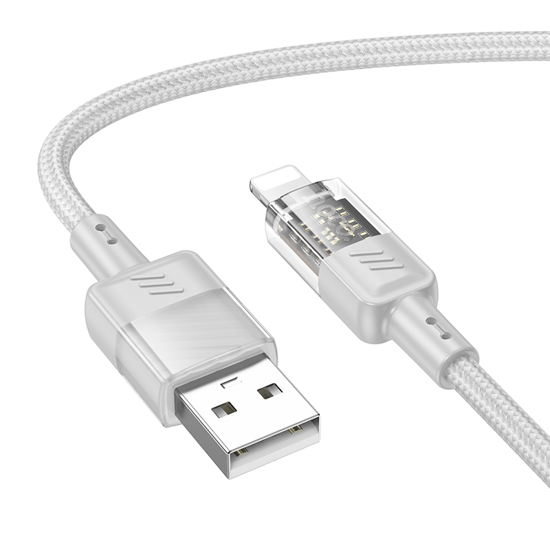 hoco U129 Spirit 1.2m 2.4A USB to 8 Pin Transparent Charging Data Cable(Grey) - Shopkiz.com