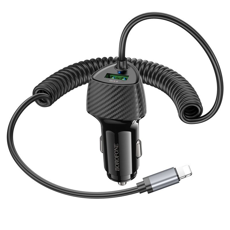 BOROFONE BZ31E Solid PD30W 8 Pin Cable + QC3.0 USB Port Car Charger(Black) - Shopkiz.com