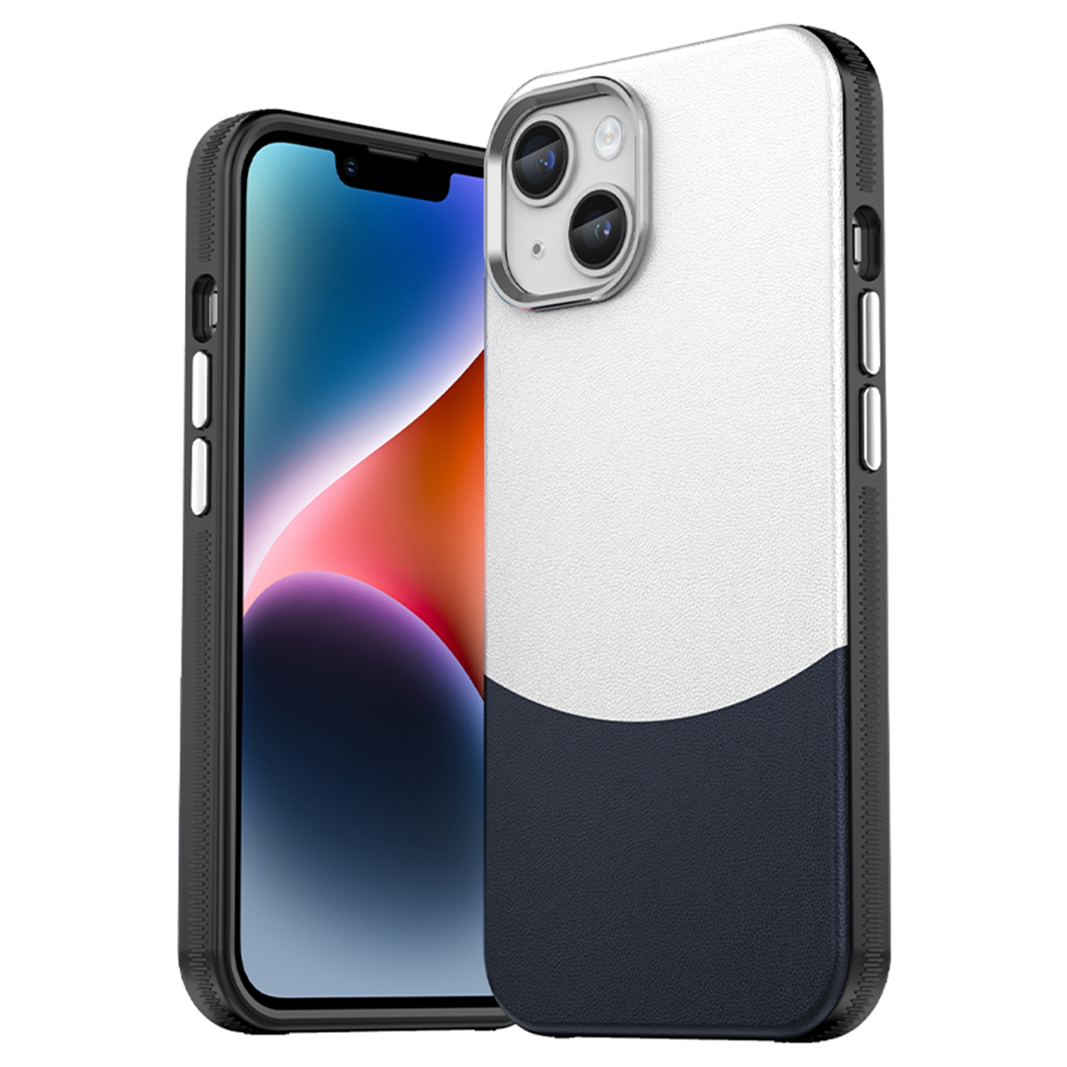 For iPhone 14 Leather Texture MagSafe Magnetic TPU + PC Phone Case(Dark Blue) - Shopkiz.com