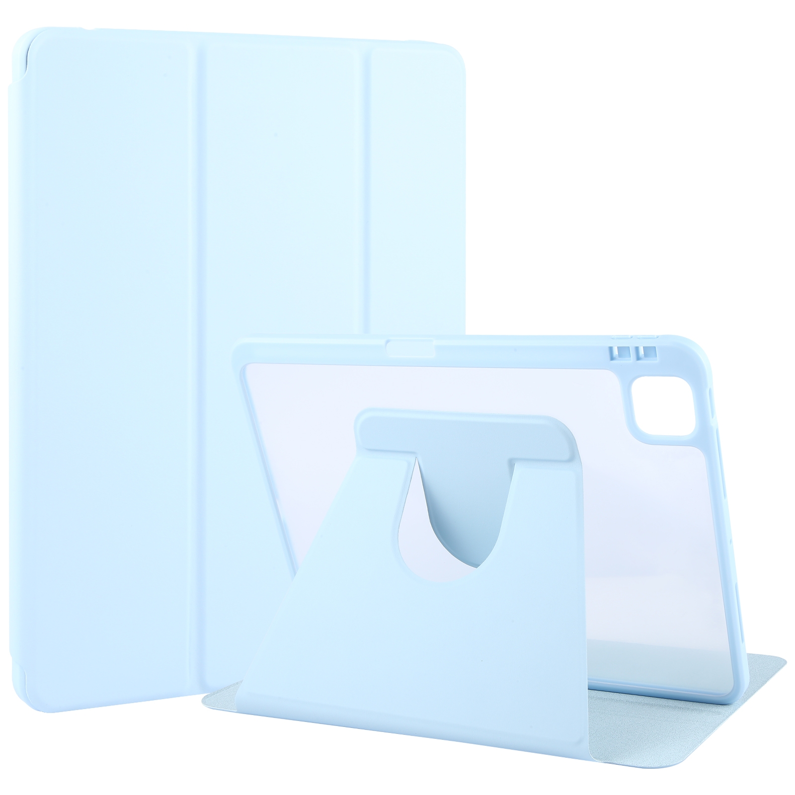 For iPad Air 13 2026 / 2025 / 2024 GEBEI Acrylic TPU 3-folding Rotating Smart Tablet Leather Case withh Pen Slot(Sky Blue) - Shopkiz.com