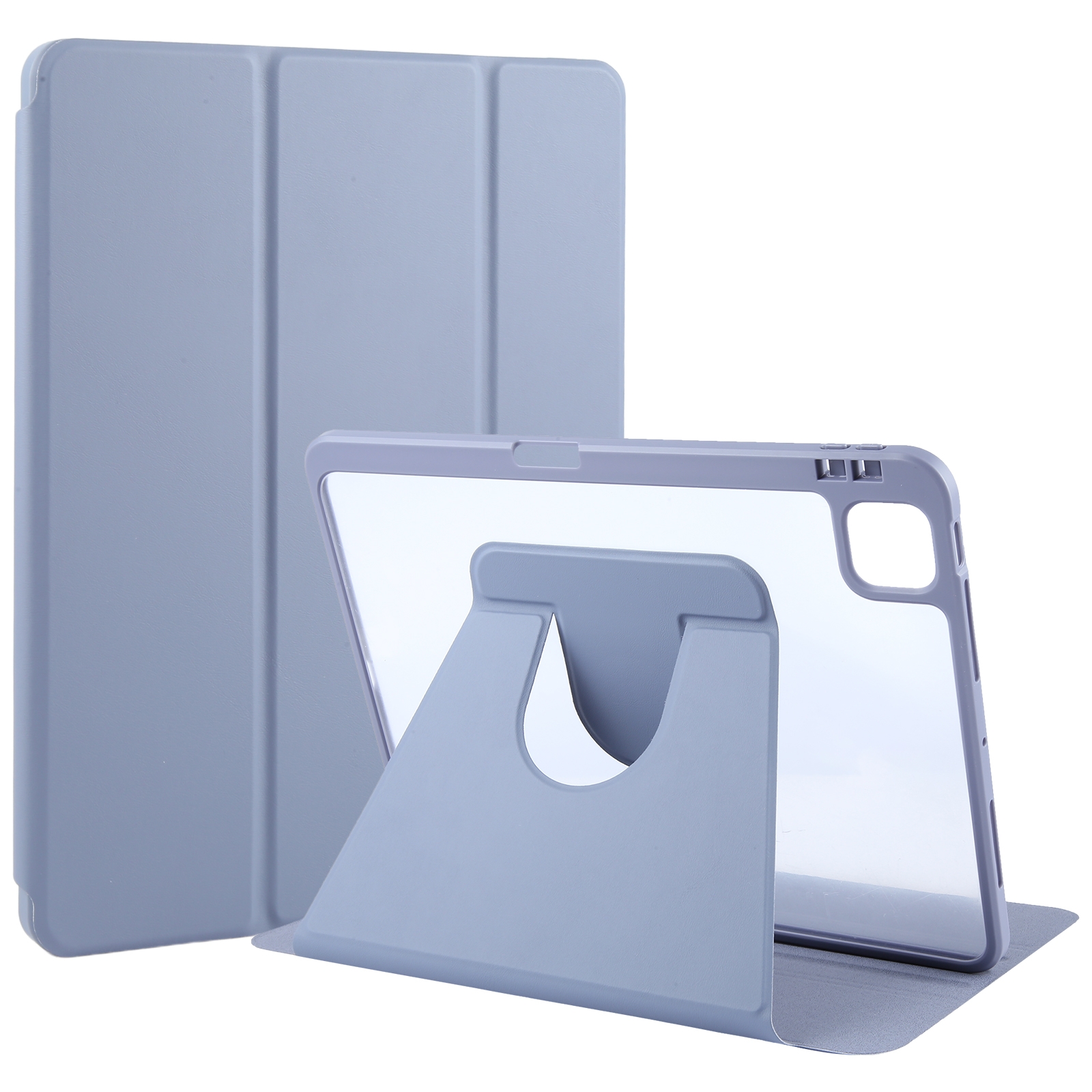 For iPad Pro 12.9 2022 / 2021 / 2020 GEBEI Acrylic TPU 3-folding Rotating Smart Tablet Leather Case withh Pen Slot(Light Purple) - Shopkiz.com