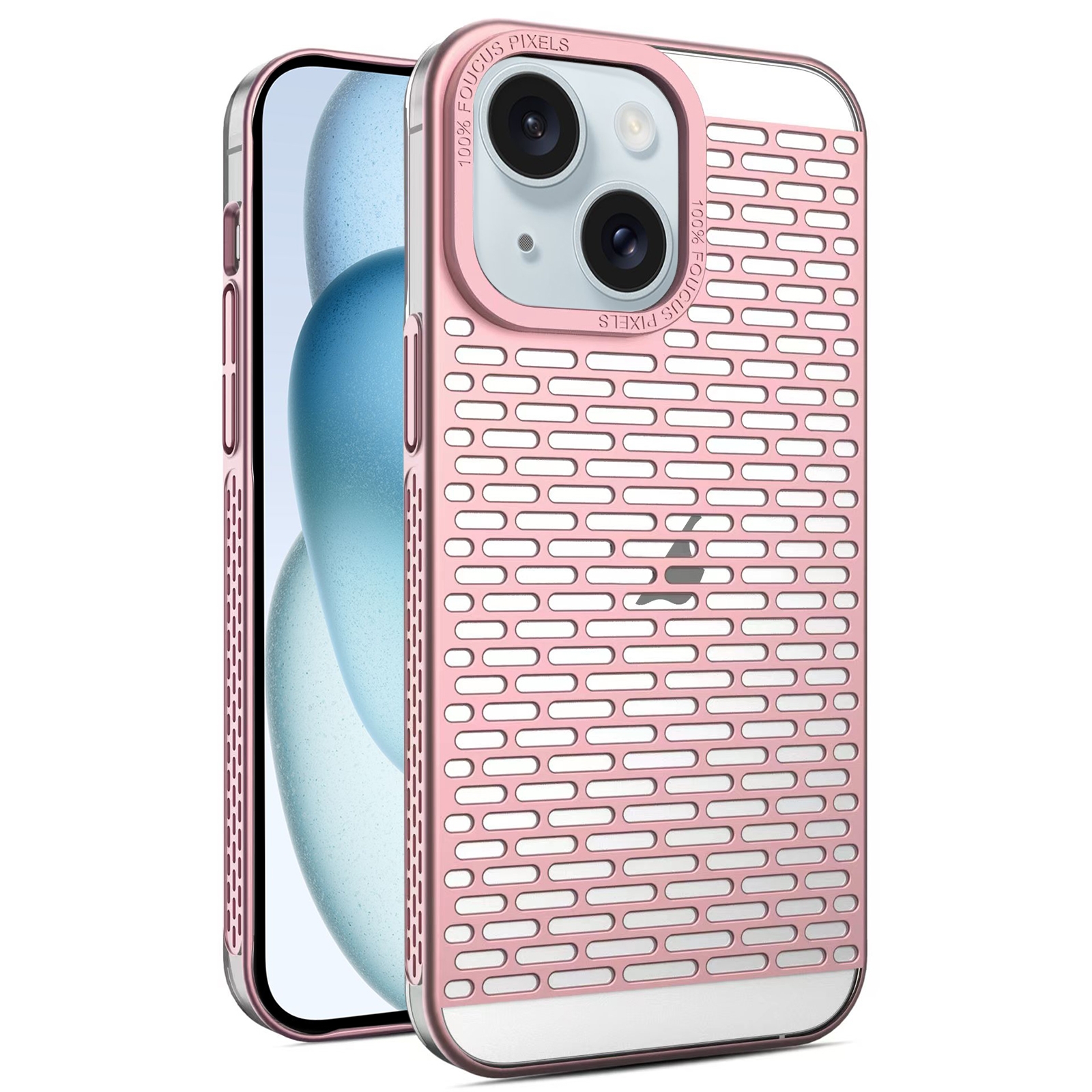 For iPhone 15 Plus Hollow Matte Electroplated PC Heat Dissipation Phone Case(Pink) - Shopkiz.com
