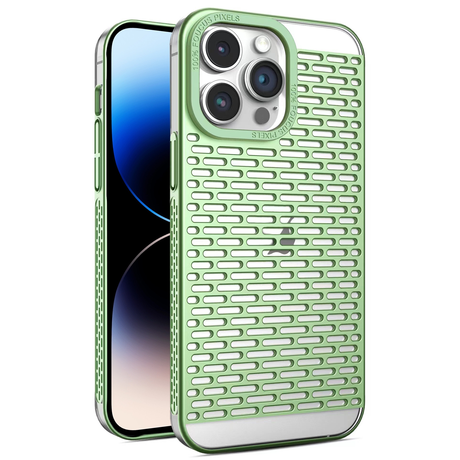 For iPhone 14 Pro Hollow Matte Electroplated PC Heat Dissipation Phone Case(Green) - Shopkiz.com