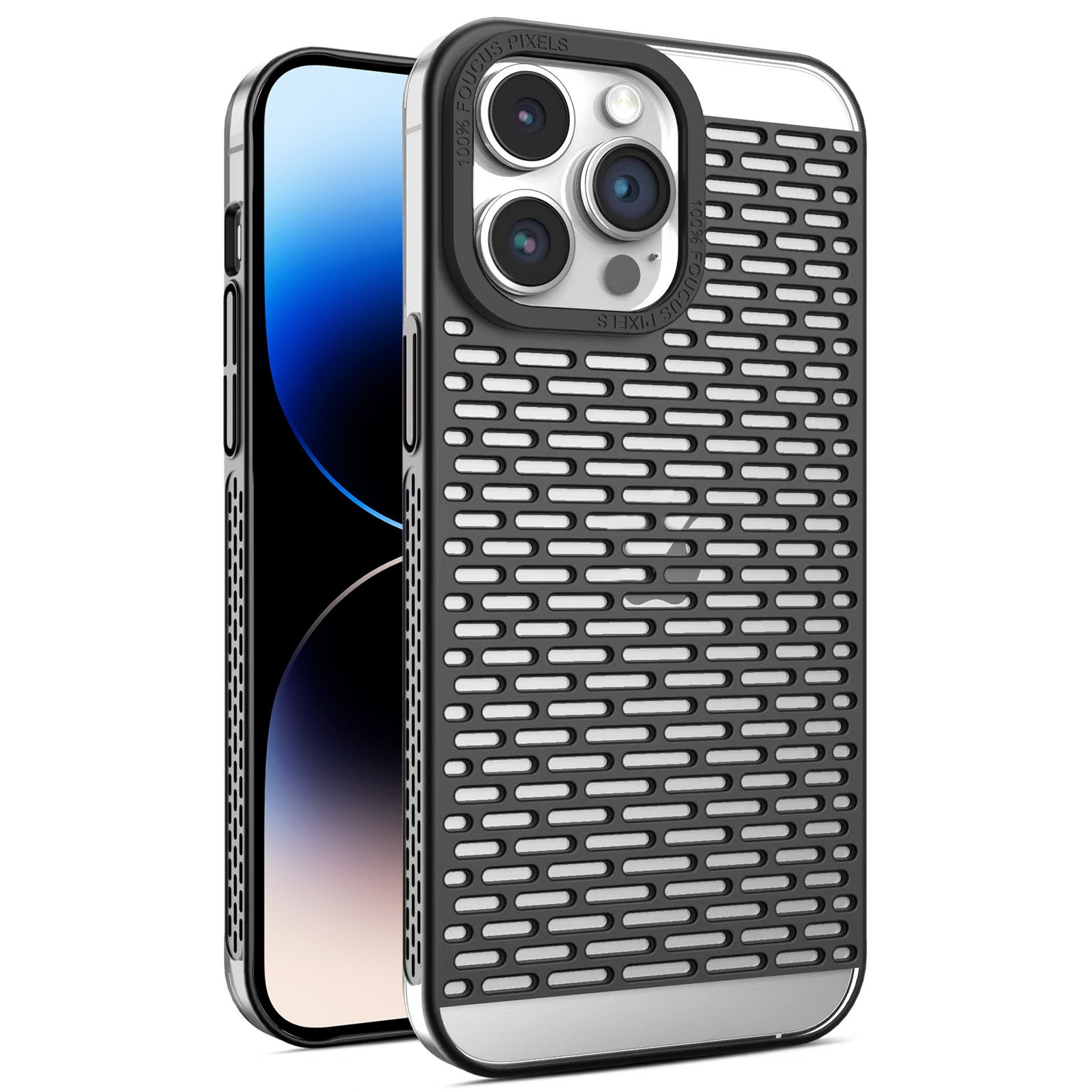 For iPhone 14 Pro Max Hollow Matte Electroplated PC Heat Dissipation Phone Case(Black) - Shopkiz.com
