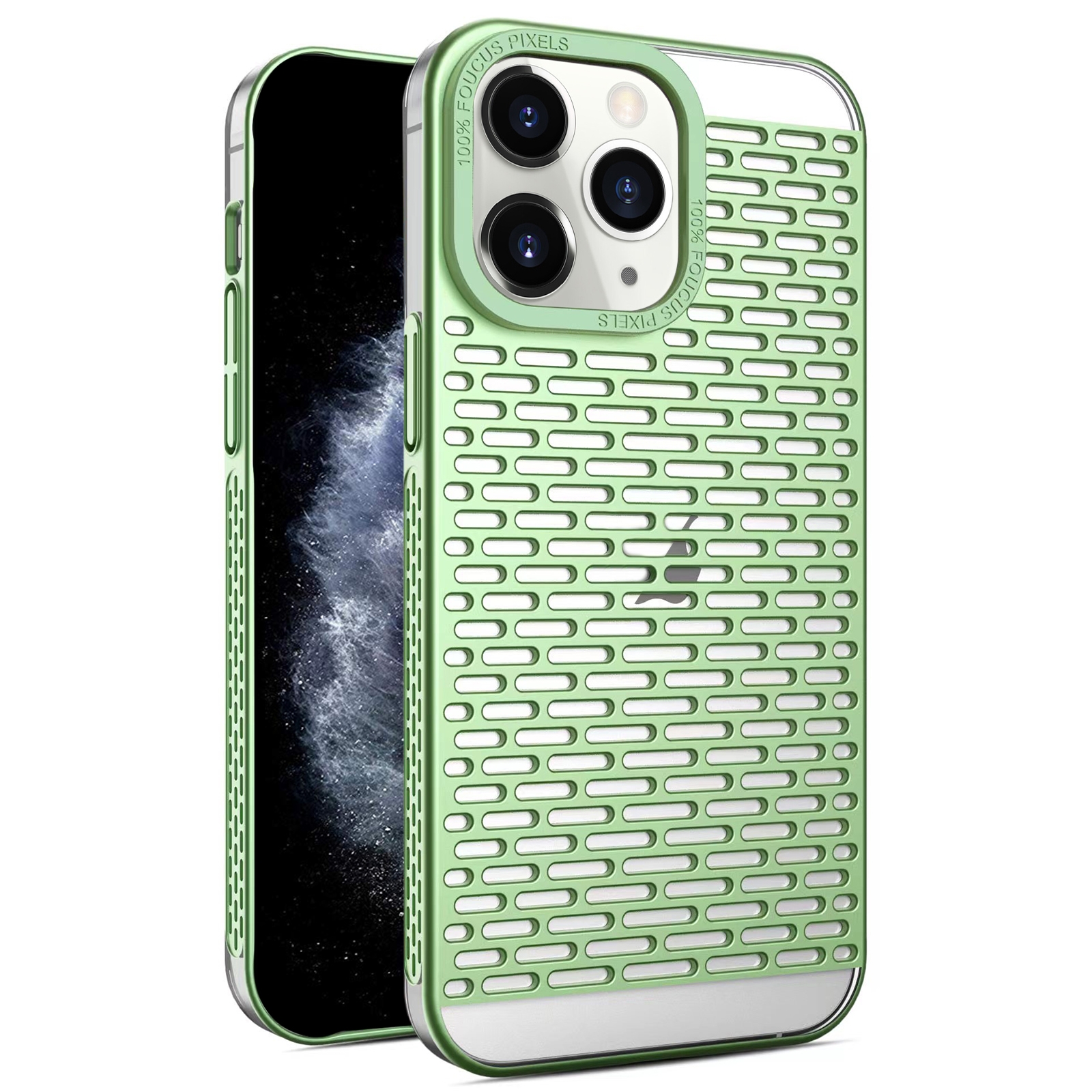 For iPhone 11 Pro Max Hollow Matte Electroplated PC Heat Dissipation Phone Case(Green) - Shopkiz.com