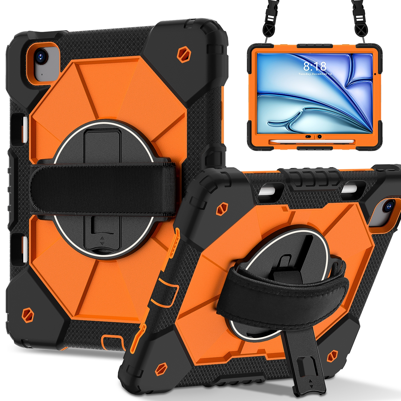 For iPad Air 11 2026 / 2025 / 2024 Contrast Color Robot Silicone Hybrid PC Tablet Case(Black Orange) - Shopkiz.com