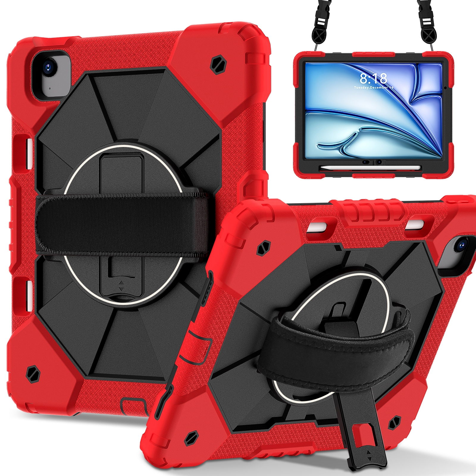 For iPad Air 11 2026 / 2025 / 2024 Contrast Color Robot Silicone Hybrid PC Tablet Case(Red Black) - Shopkiz.com