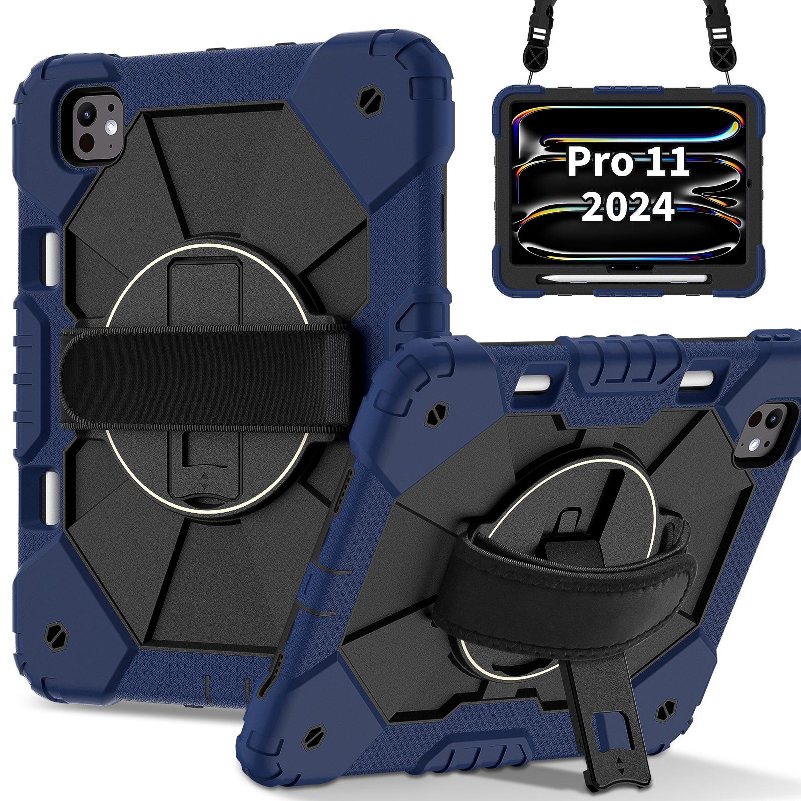 For iPad Pro 11 2025 / 2024 Contrast Color Robot Silicone Hybrid PC Tablet Case(Navy Black) - Shopkiz.com