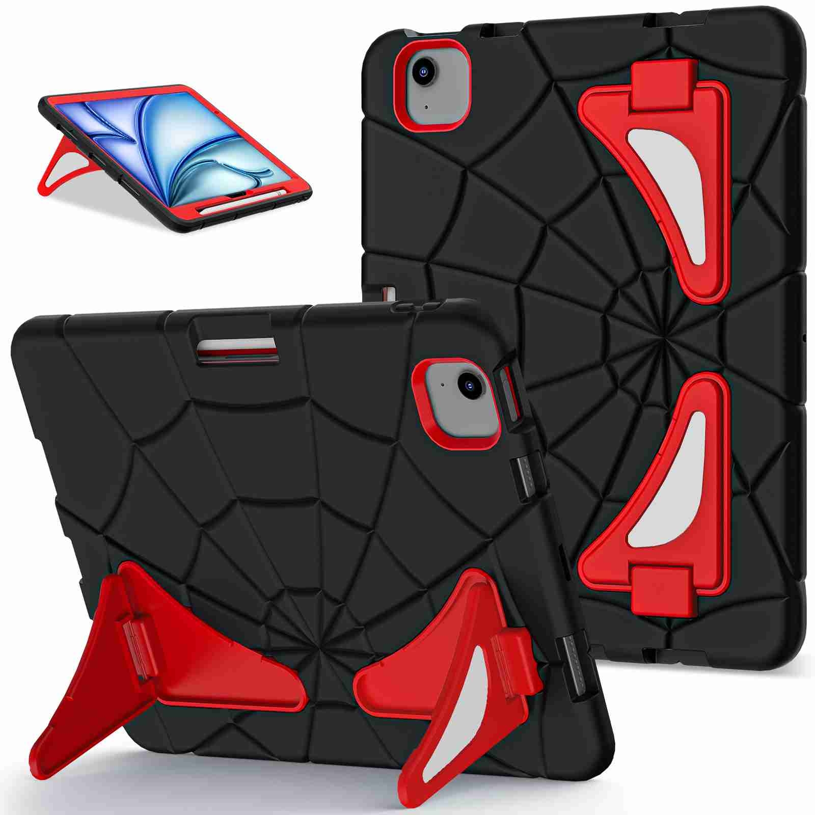 For iPad Air 11 2026 / 2025 / 2024 Silicone + PC Shockproof Protective Tablet Case(Black Red) - Shopkiz.com