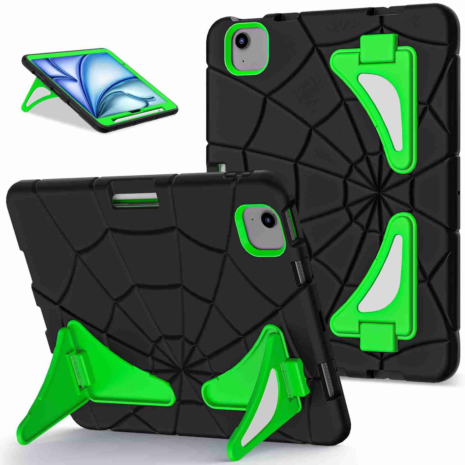 For iPad Air 11 2026 / 2025 / 2024 Silicone + PC Shockproof Protective Tablet Case(Black Green) - Shopkiz.com