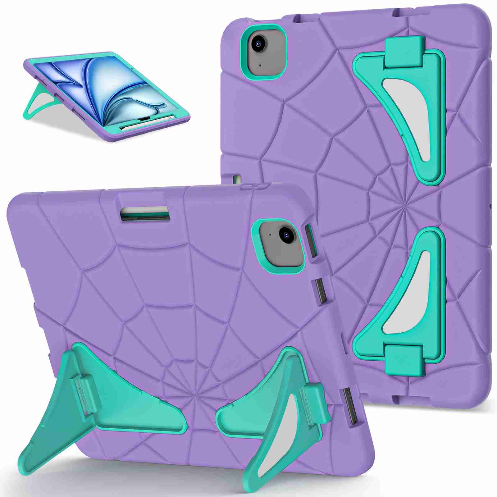 For iPad Air 11 2026 / 2025 / 2024 Silicone + PC Shockproof Protective Tablet Case(Purple Mint Green) - Shopkiz.com