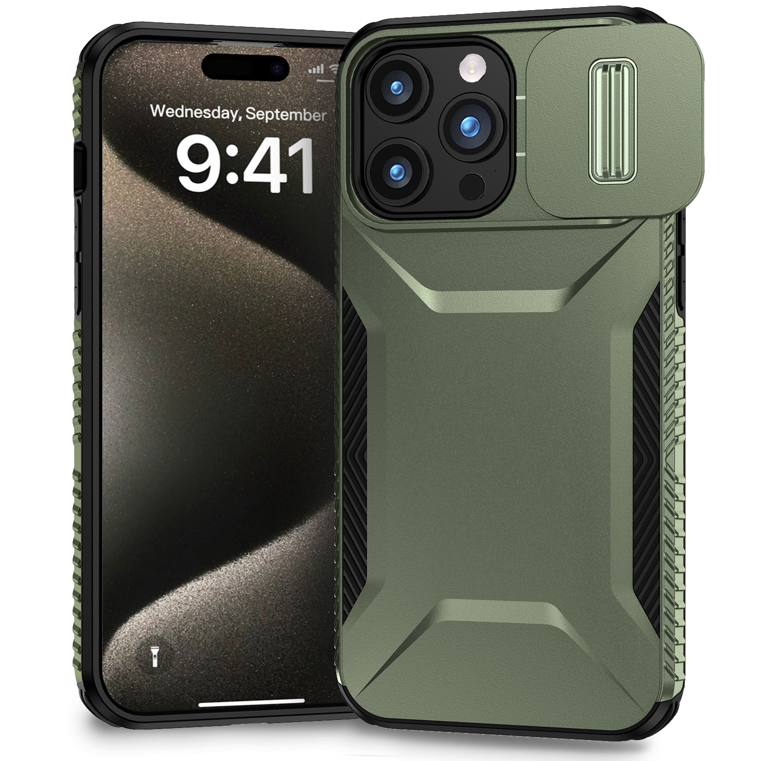 For iPhone 15 Pro Max Sliding Camshield Phone Case(Alpine Green) - Shopkiz.com