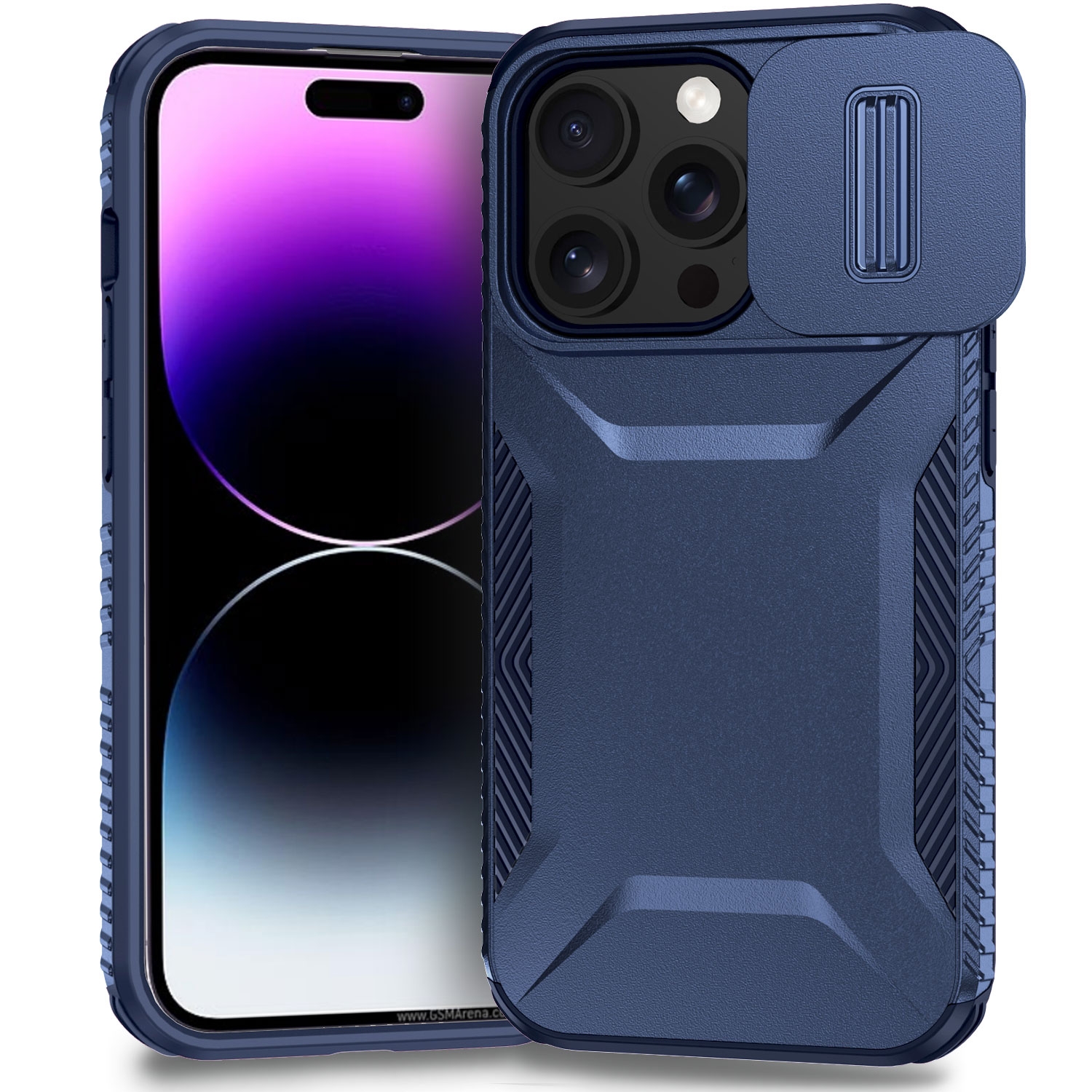 For iPhone 14 Pro Sliding Camshield Phone Case(Blue) - Shopkiz.com