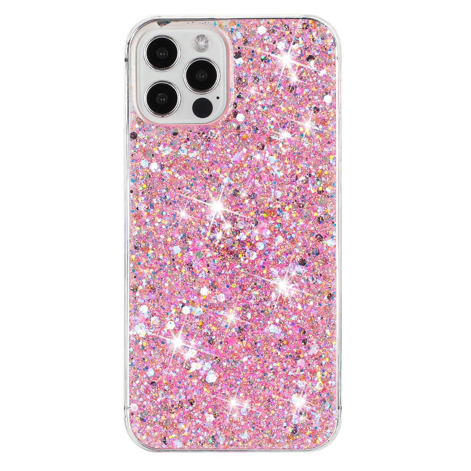 For iPhone 12 Pro Max Transparent Frame Glitter Powder TPU Phone Case(Pink) - Shopkiz.com