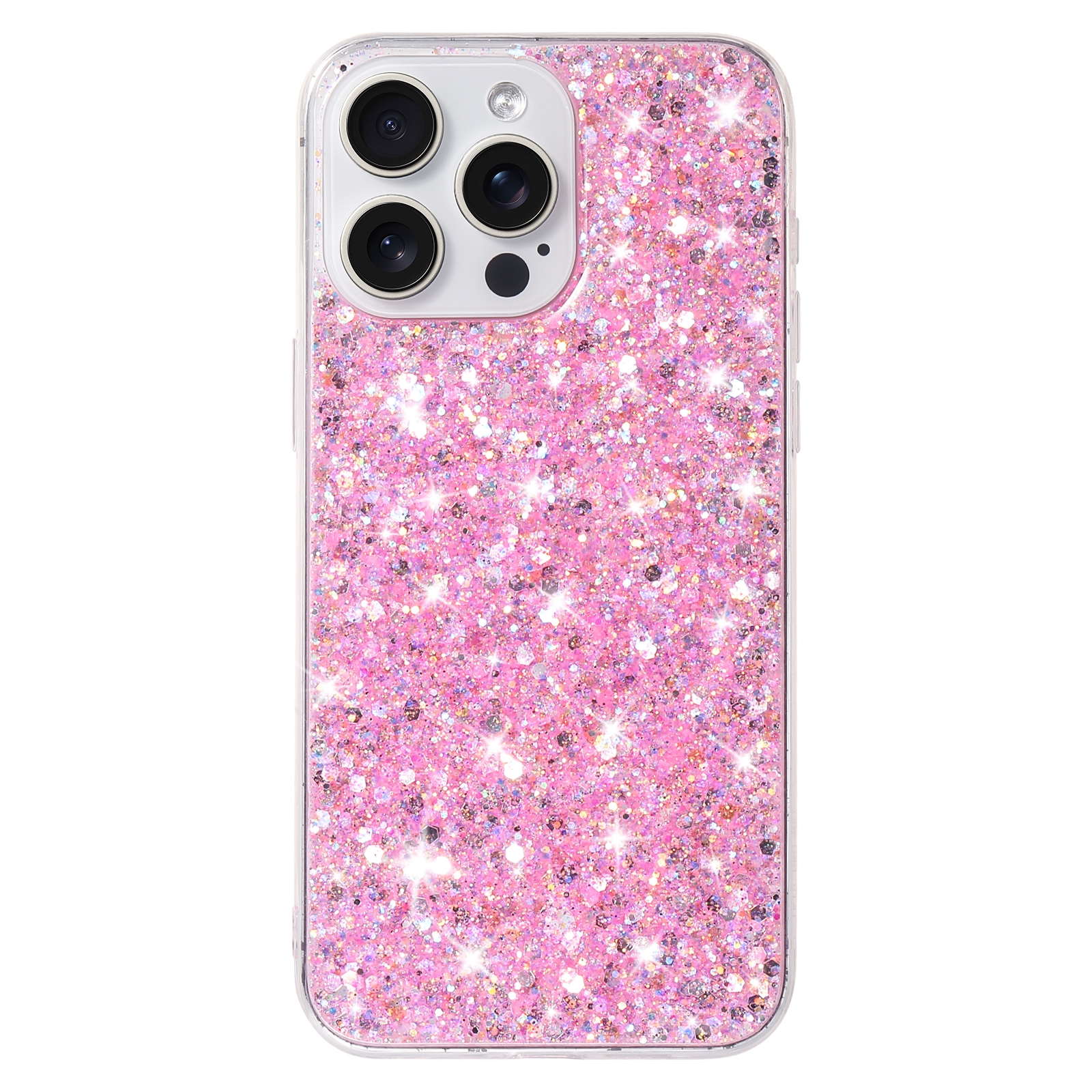 For iPhone 14 Pro Max Transparent Frame Glitter Powder TPU Phone Case(Pink) - Shopkiz.com