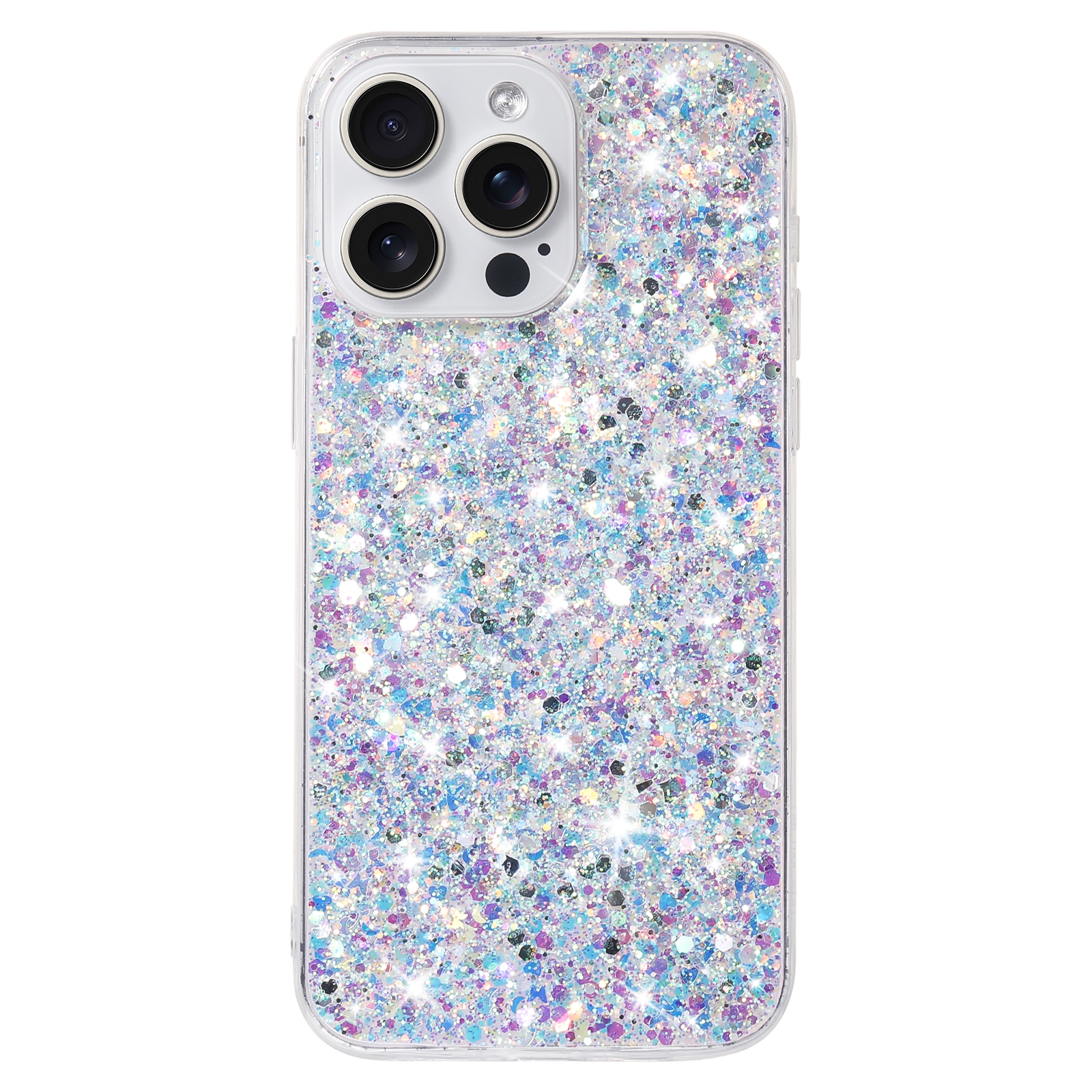 For iPhone 15 Pro Max Transparent Frame Glitter Powder TPU Phone Case(White) - Shopkiz.com