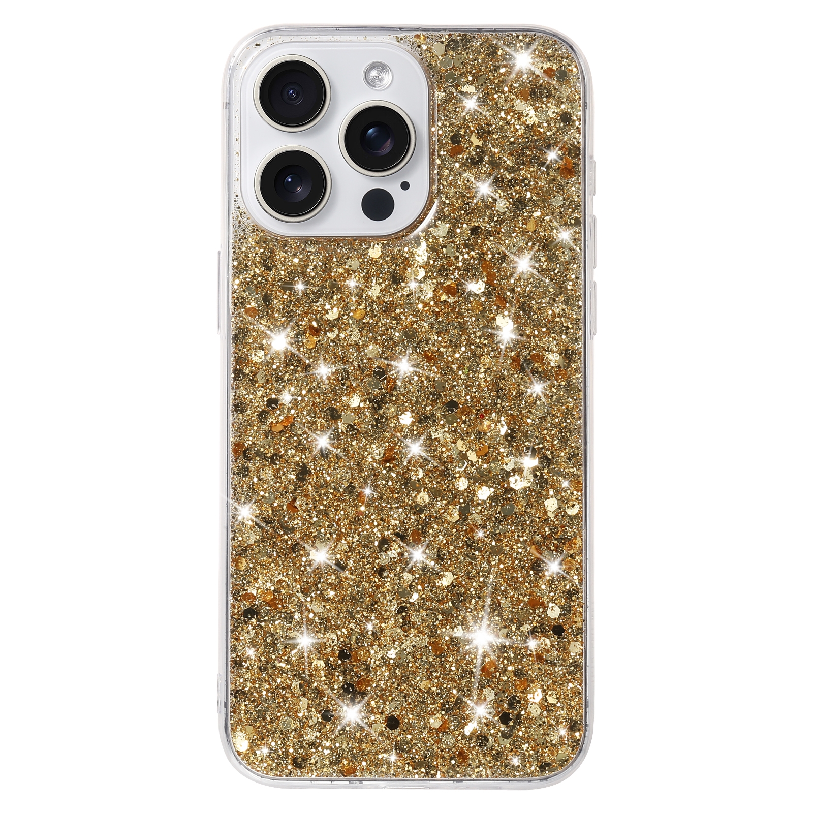 For iPhone 15 Pro Max Transparent Frame Glitter Powder TPU Phone Case(Gold) - Shopkiz.com