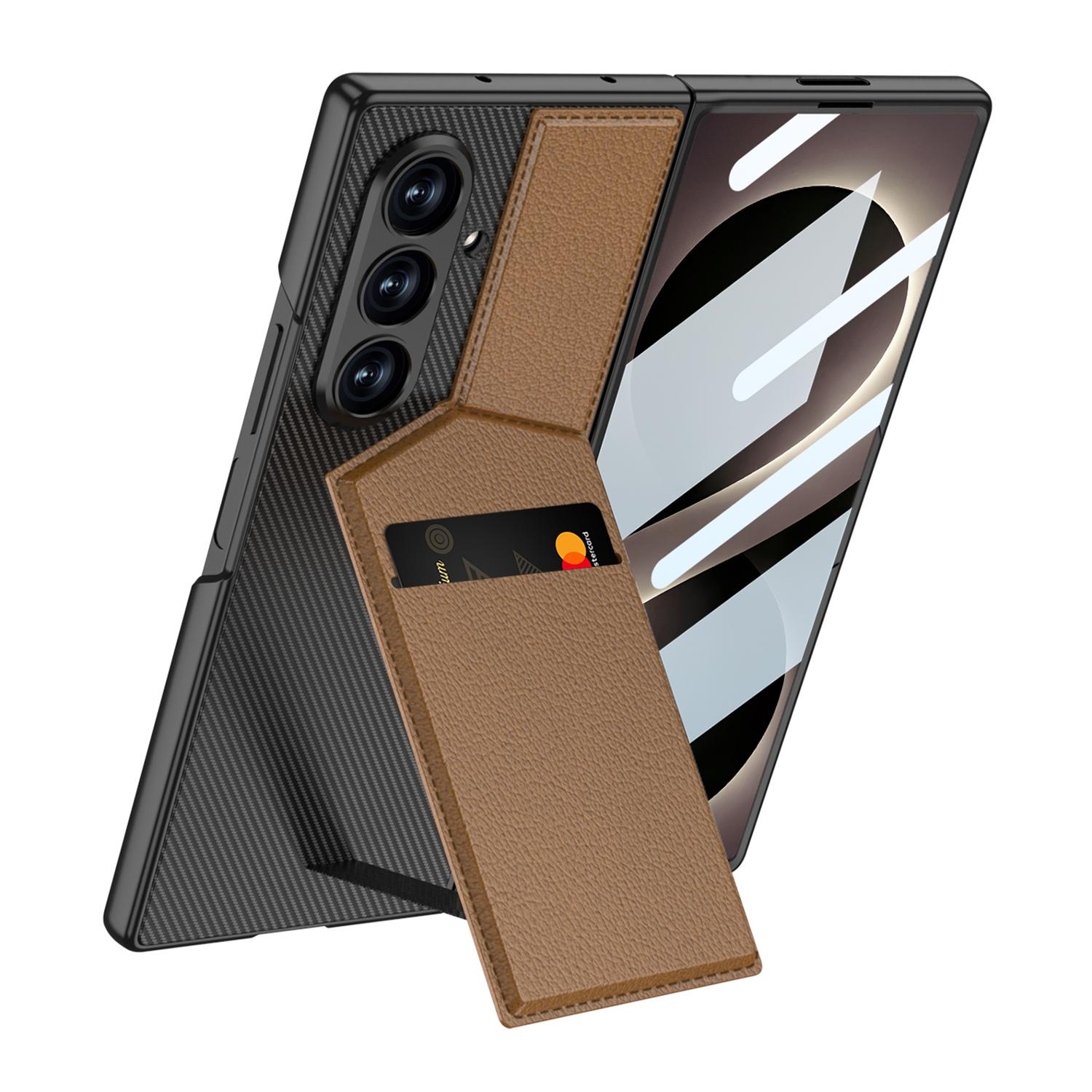 For Galaxy Z Fold8 Ultra 5G GKK Integrated Rotor Bracket Recessed Card Bag Phone Case(Brown) - Shopkiz.com