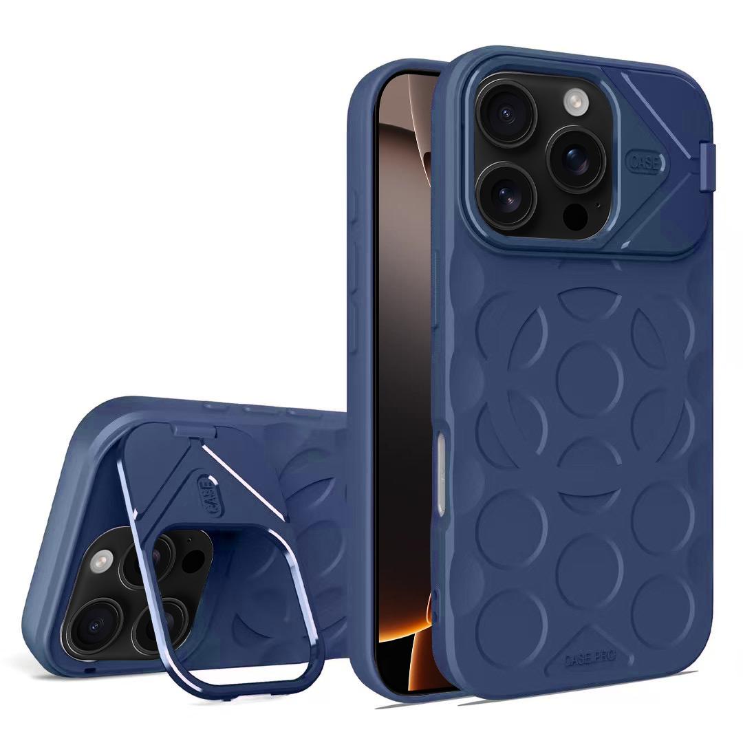 For iPhone 16 Pro Max Lens Frame Holder MagSafe PC Hybrid TPU Phone Case(Royal Blue) - Shopkiz.com