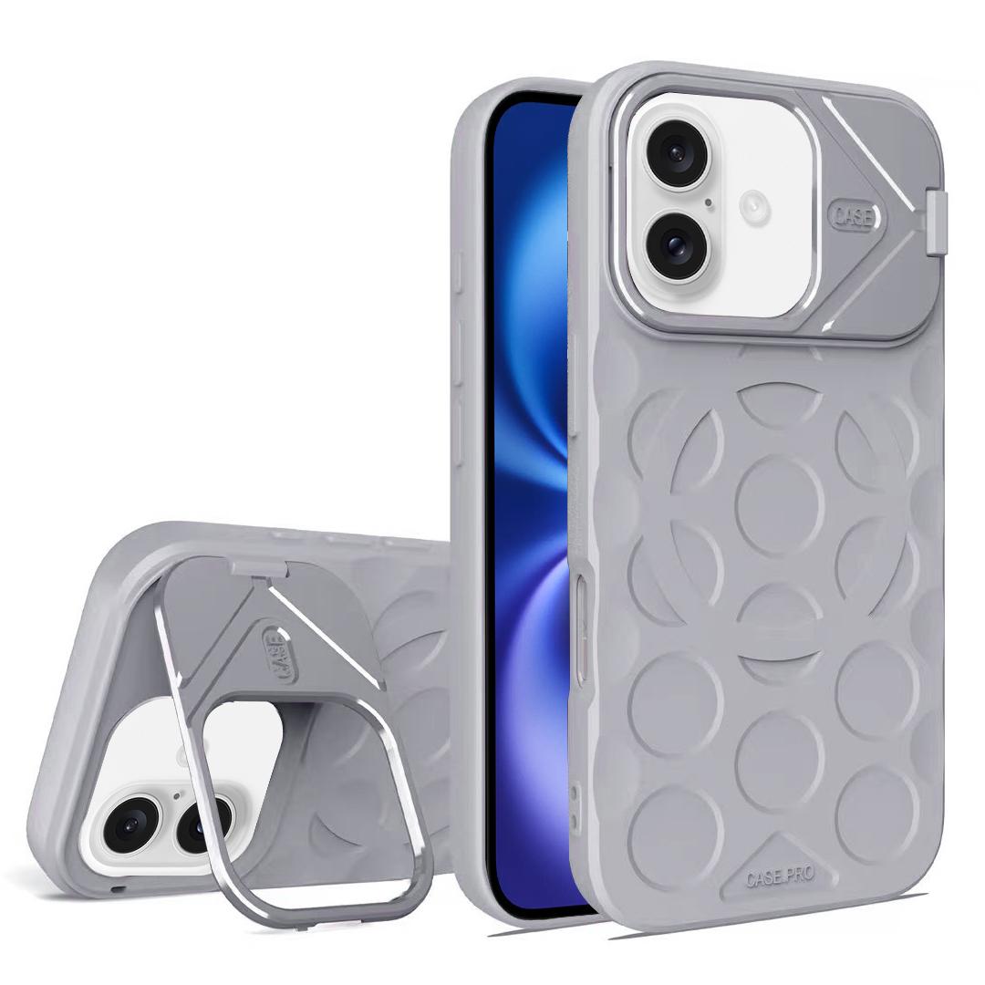 For iPhone 16 Plus Lens Frame Holder MagSafe PC Hybrid TPU Phone Case(Titanium Gray) - Shopkiz.com
