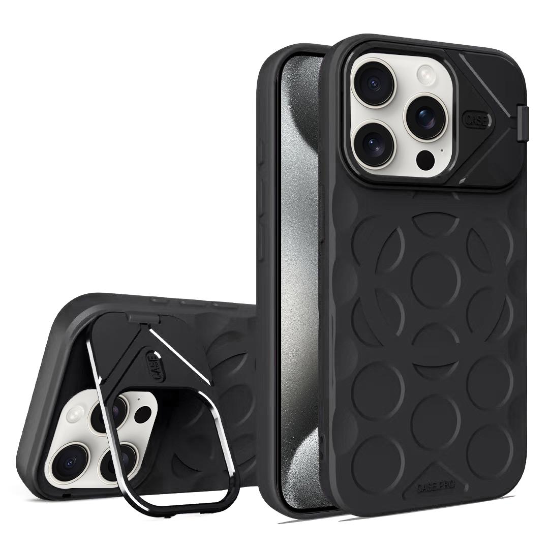 For iPhone 15 Pro Max Lens Frame Holder MagSafe PC Hybrid TPU Phone Case(Black) - Shopkiz.com