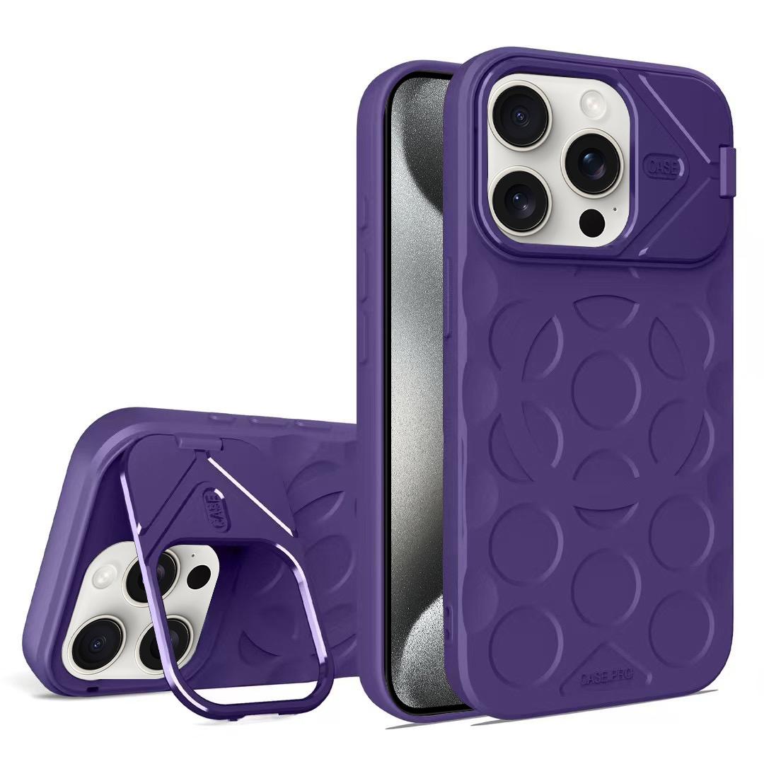 For iPhone 15 Pro Max Lens Frame Holder MagSafe PC Hybrid TPU Phone Case(Purple) - Shopkiz.com