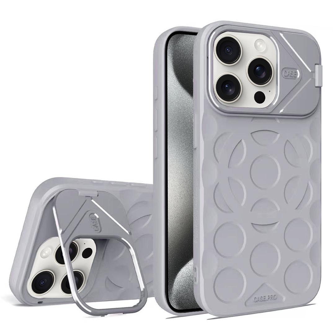 For iPhone 15 Pro Max Lens Frame Holder MagSafe PC Hybrid TPU Phone Case(Titanium Gray) - Shopkiz.com