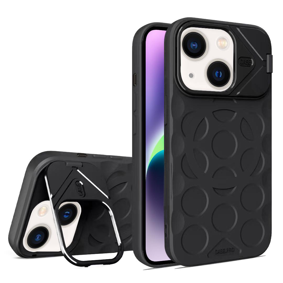 For iPhone 14 Plus Lens Frame Holder MagSafe PC Hybrid TPU Phone Case(Black) - Shopkiz.com
