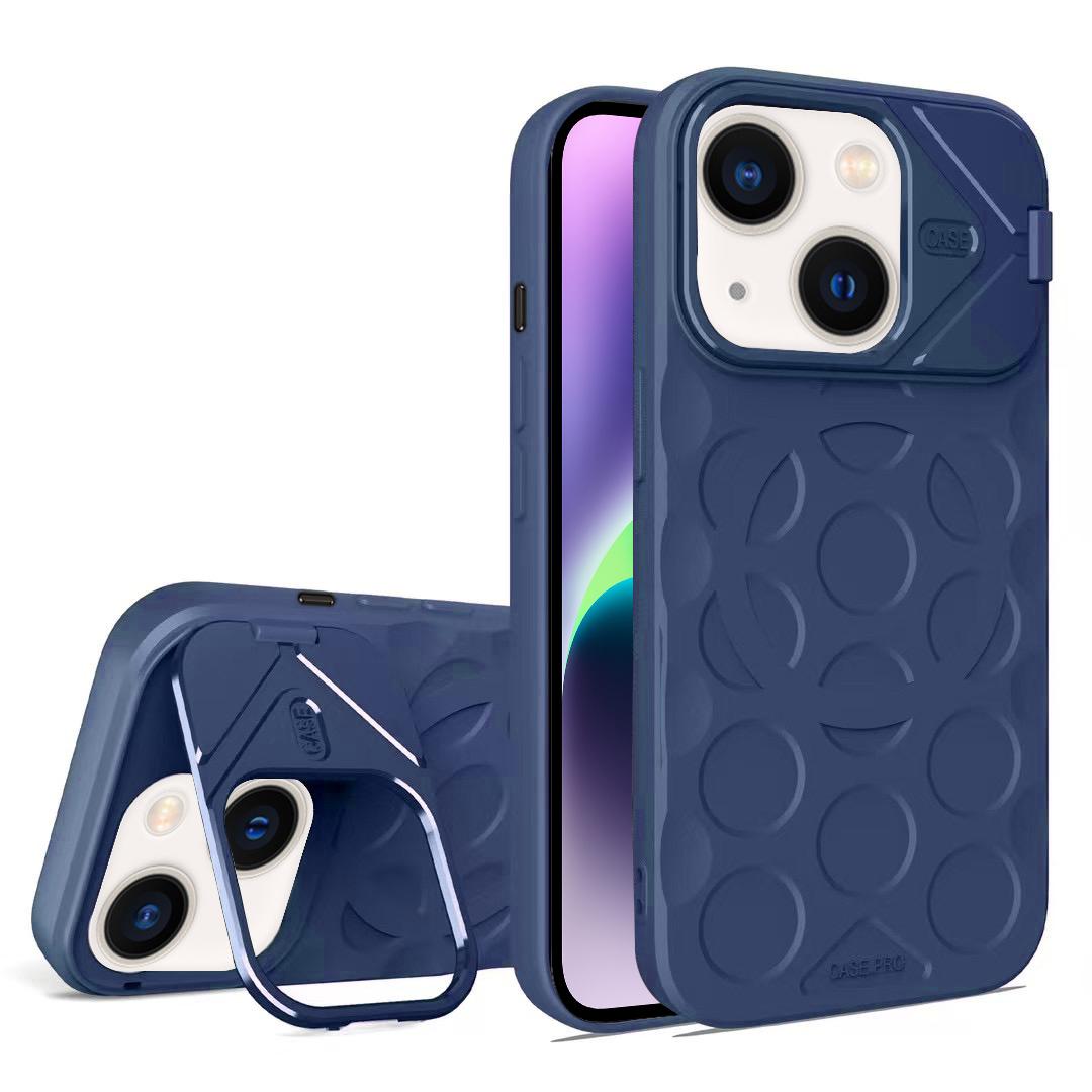 For iPhone 14 Lens Frame Holder MagSafe PC Hybrid TPU Phone Case(Royal Blue) - Shopkiz.com