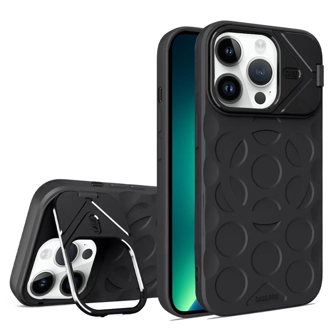 For iPhone 13 Pro Max Lens Frame Holder MagSafe PC Hybrid TPU Phone Case(Black) - Shopkiz.com