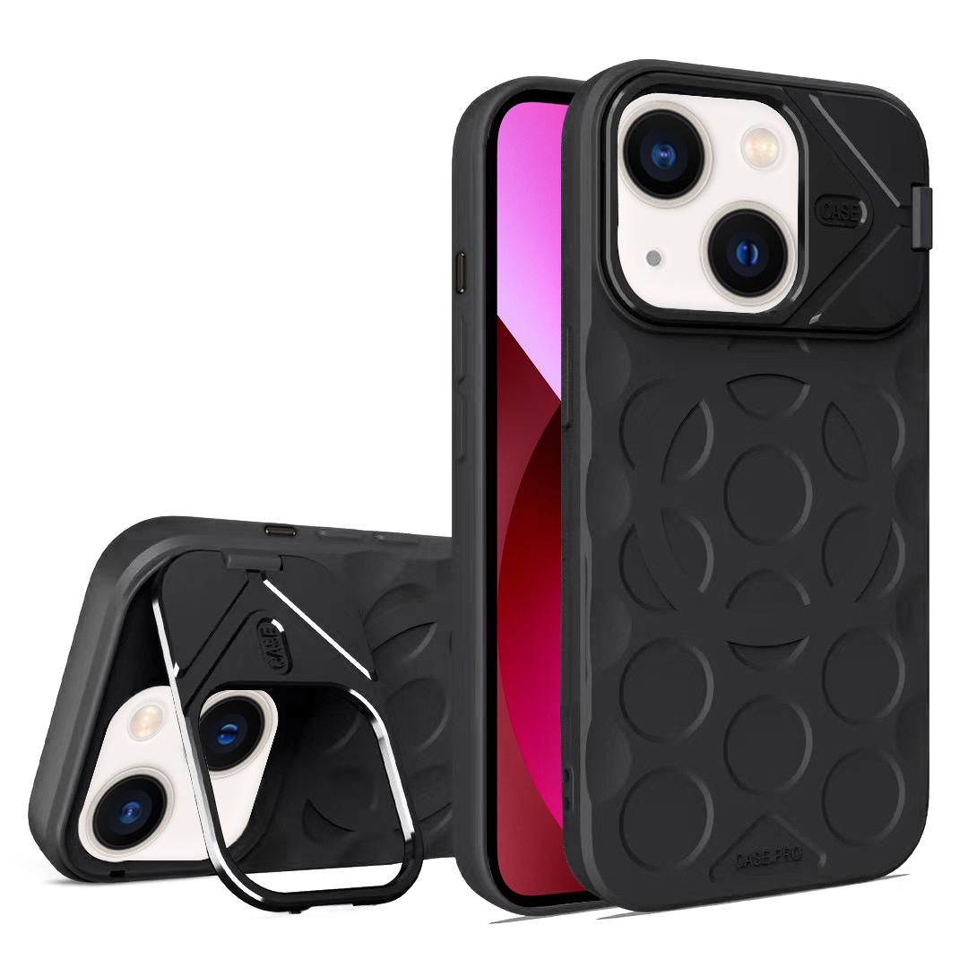 For iPhone 13 Lens Frame Holder MagSafe PC Hybrid TPU Phone Case(Black) - Shopkiz.com