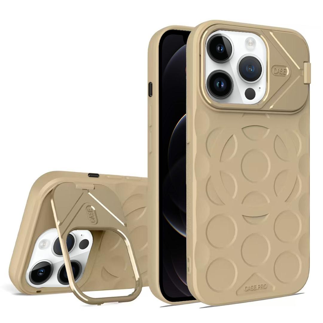 For iPhone 12 Pro Lens Frame Holder MagSafe PC Hybrid TPU Phone Case(Desert Gold) - Shopkiz.com