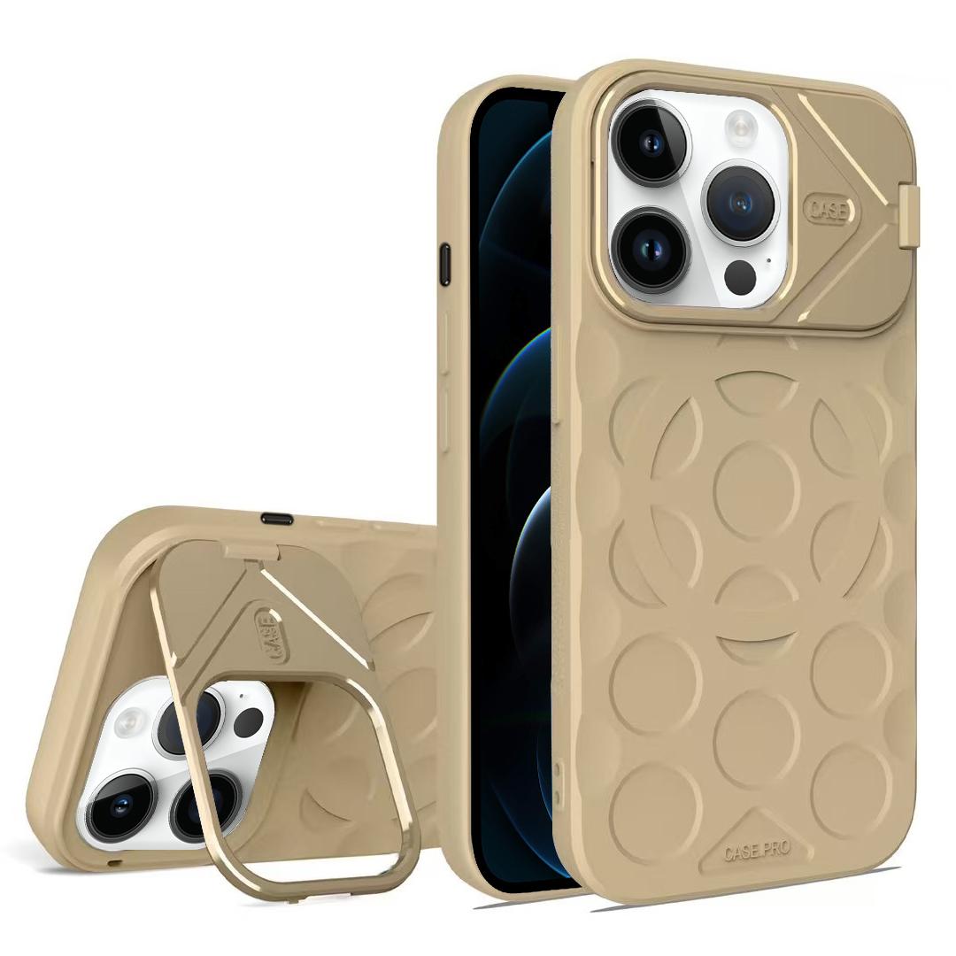 For iPhone 12 Pro Max Lens Frame Holder MagSafe PC Hybrid TPU Phone Case(Desert Gold) - Shopkiz.com