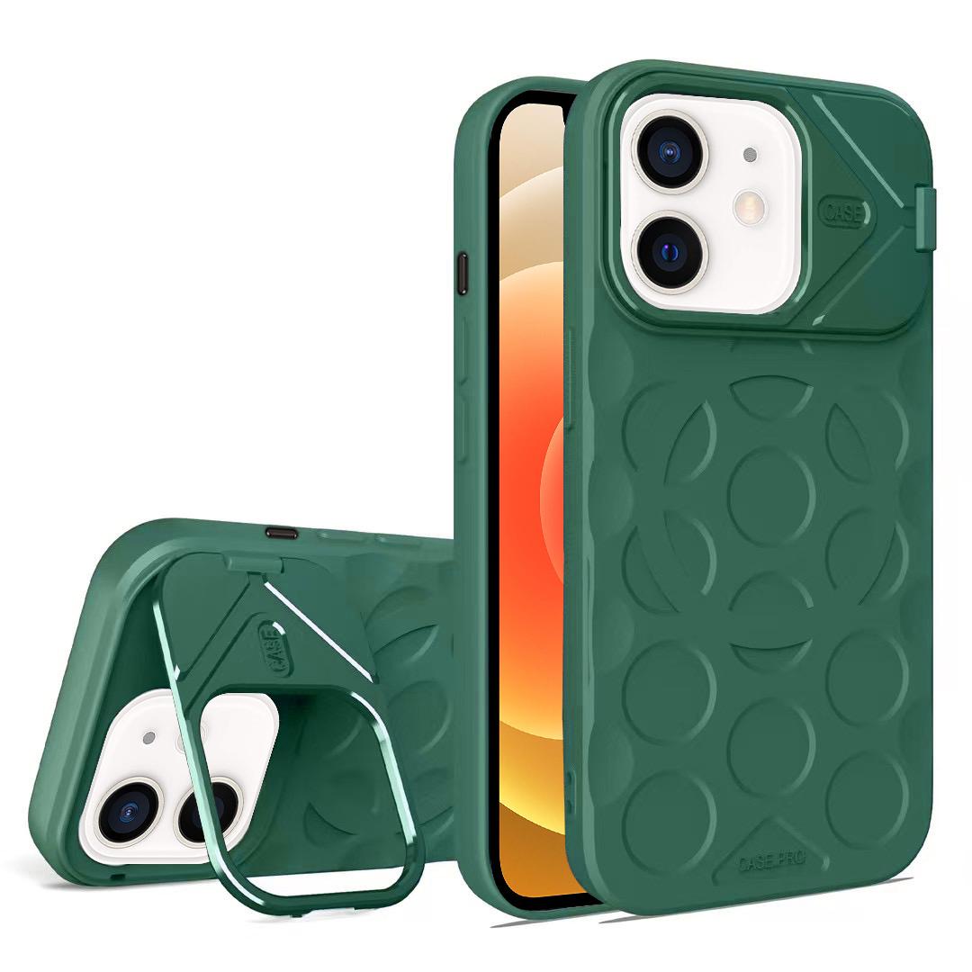 For iPhone 12 Lens Frame Holder MagSafe PC Hybrid TPU Phone Case(Deep Green) - Shopkiz.com