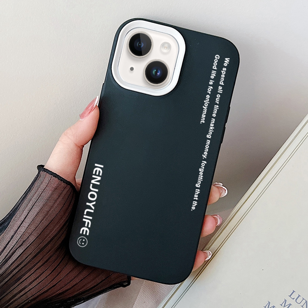 For iPhone 15 Plus Simple Words PC Hybrid TPU Phone Case(Black) - Shopkiz.com