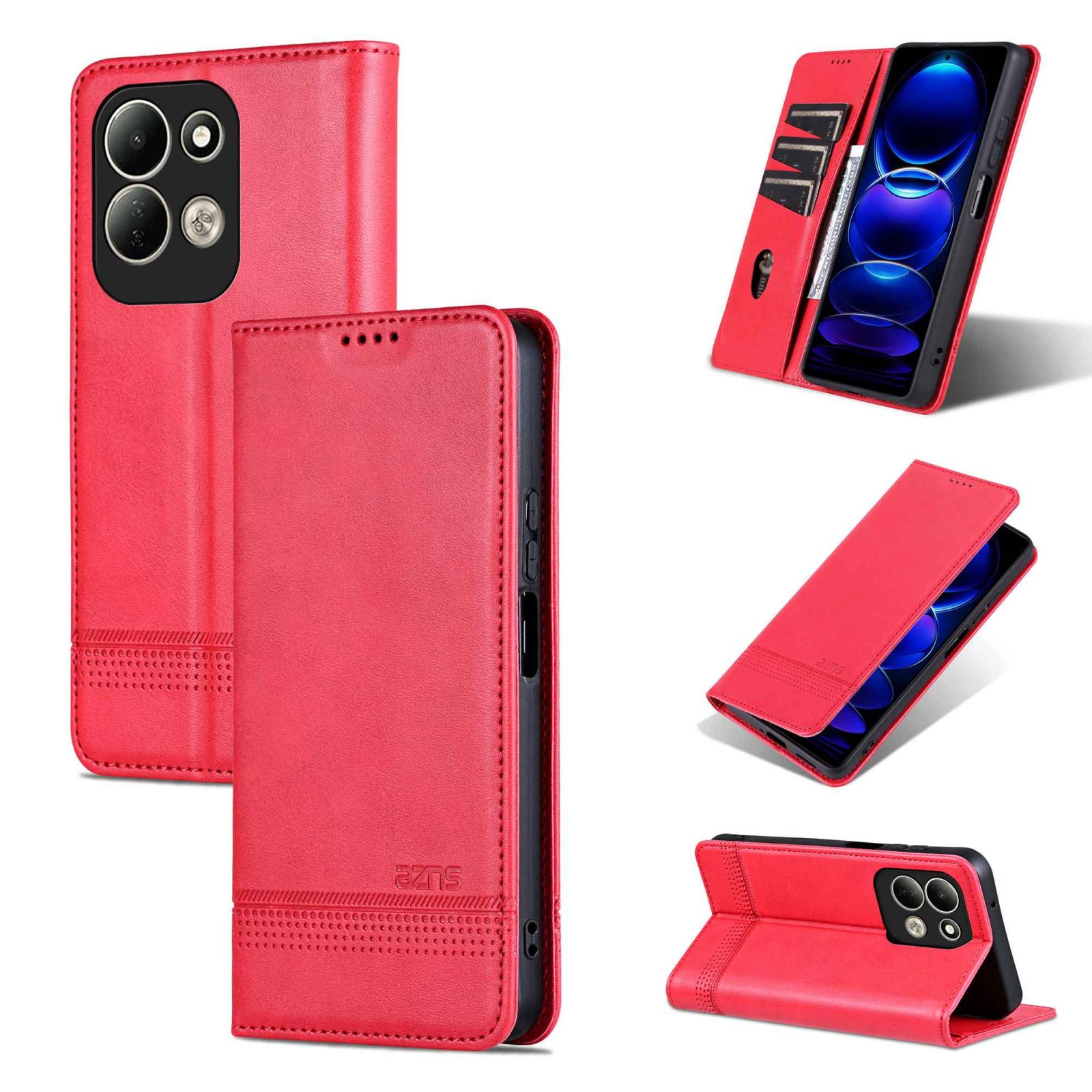 For Redmi 17 5G Global 170mm AZNS Magnetic Calf Texture Flip Leather Phone Case(Red) - Shopkiz.com